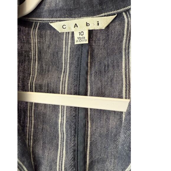 Cabi Jacket Womens Size 10 Blue White Striped 100% Linen Blazer 3/4 Sleeve - Picture 4 of 5